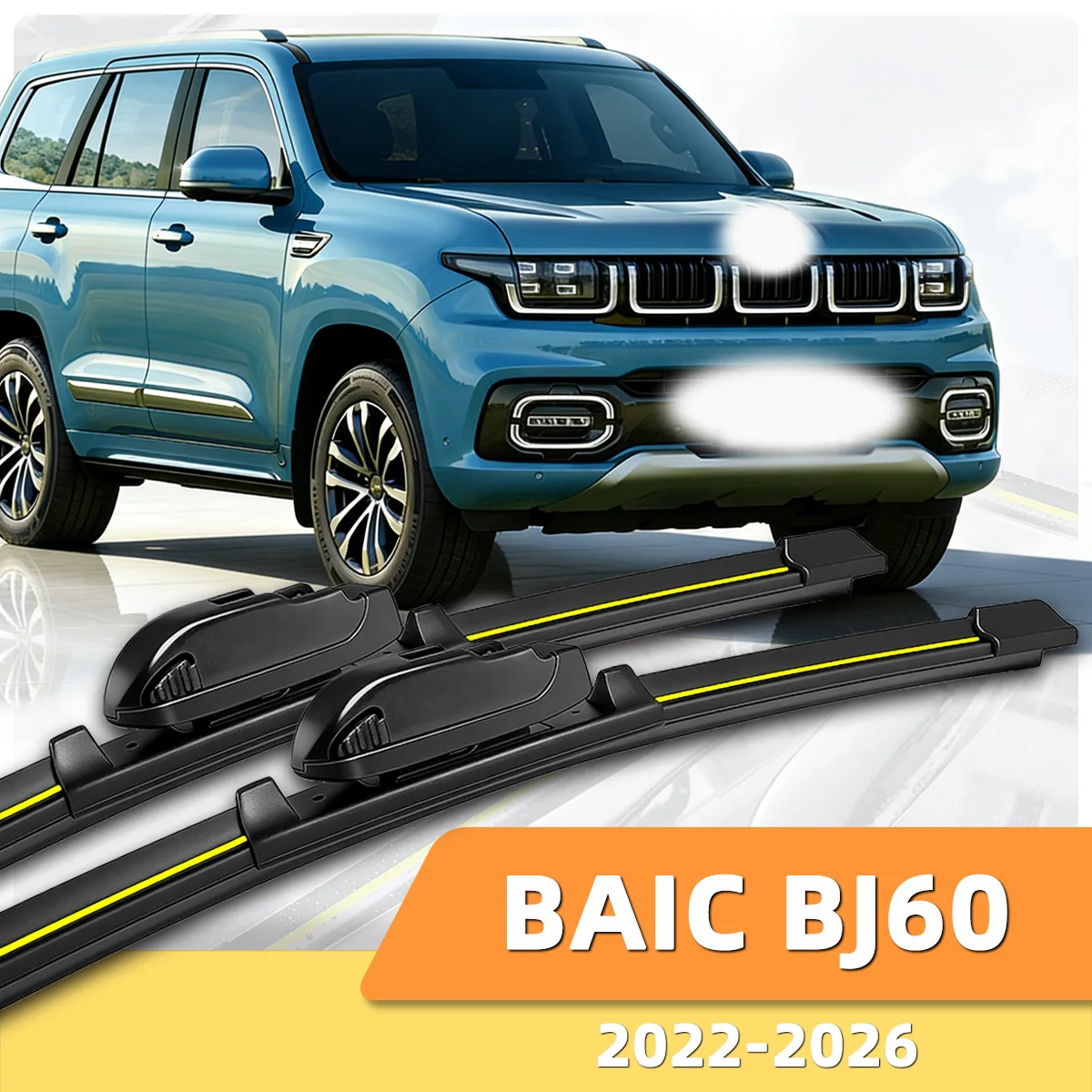 2 Stück Auto-Scheibenwischerblätter passend für BAIC BJ60 (2022-2026) Naturkautschukstreifen, geräuschlos, vorne, Autoersatzteile