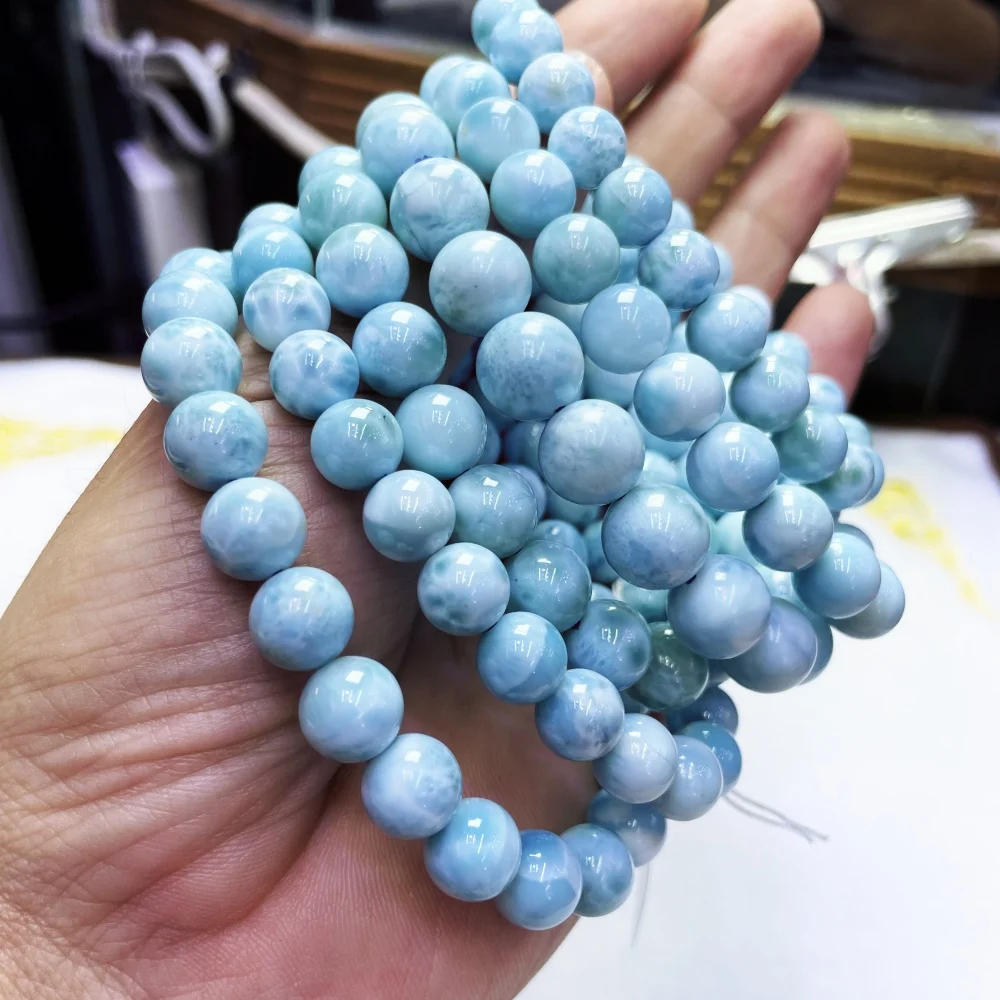Natural aaaa dominica larimar labradorite contas redondas pulseira, coragem e força, aliviar o estresse, jóias finas ﻿ Presente