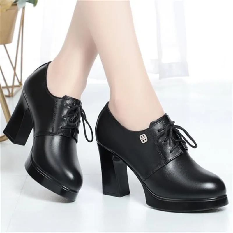 2024 Women\'s Spring Autumn Shoes Thick High Heels Fashion Women Genuine Leather Shoes First Layer Cowhide Platform Pumps Fur