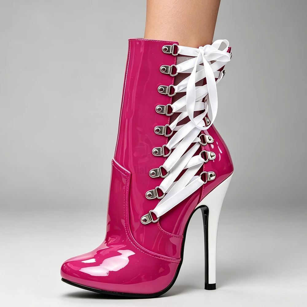 5 Inch High heel Ankle Boots Fetish Lace Up Boots Unisex Drag Queen Crossdresser Heels Shoes