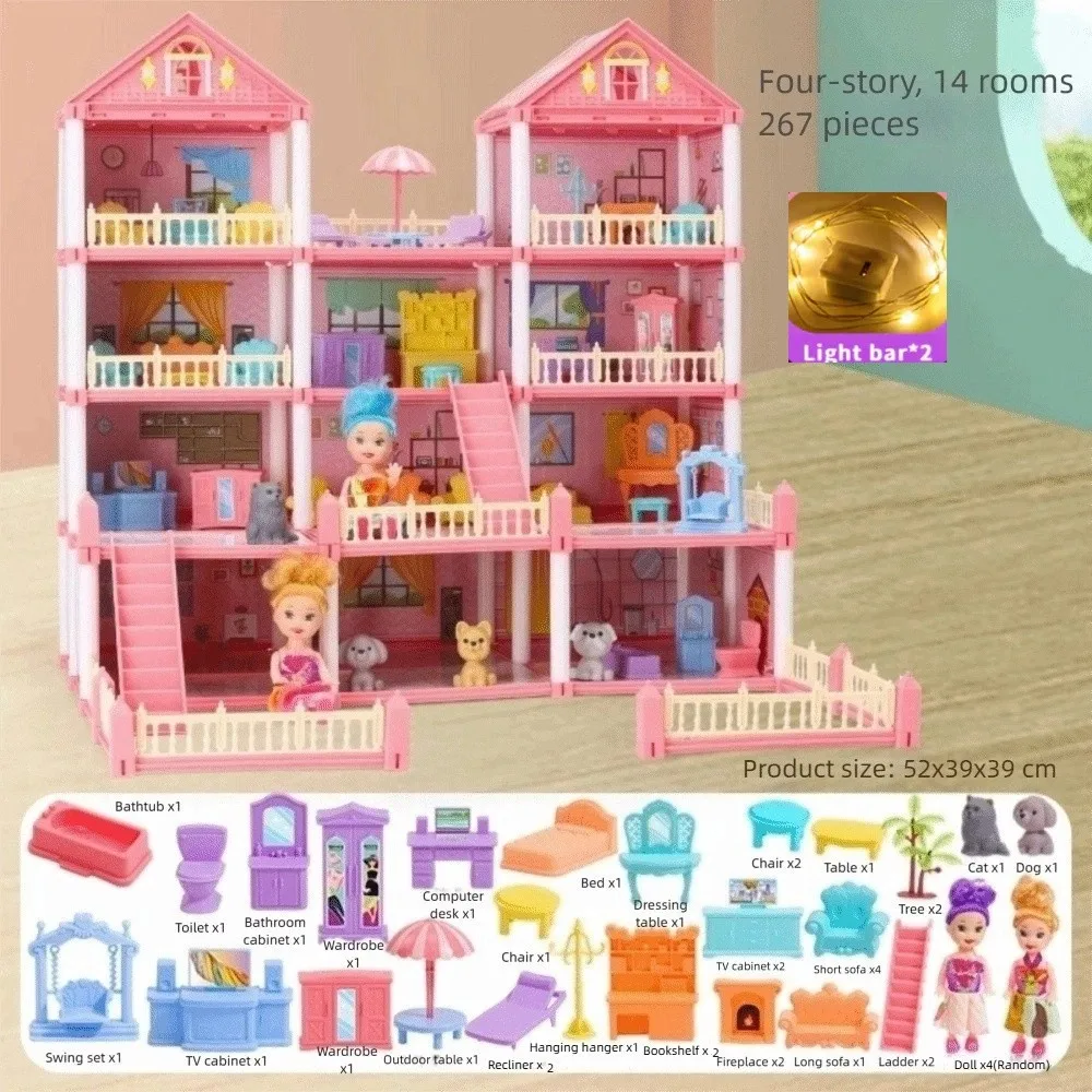 

Creative 3D Doll House Set with LED Lighting Miniature Furniture Role Play Toys Toy Gift Villa House Kids