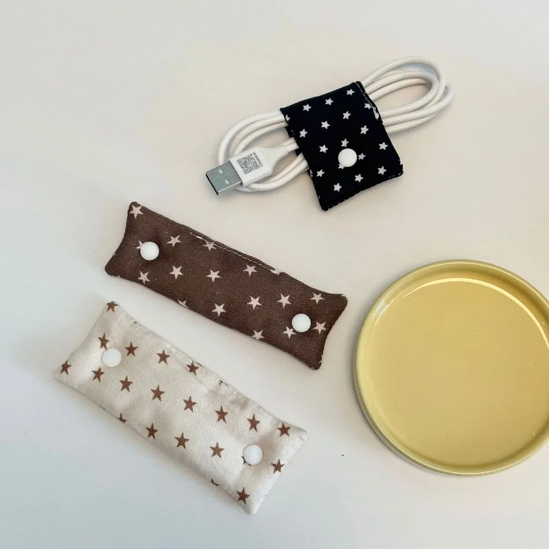 Ins Style Star Pattern Cable Organizer Fabric Data Cable Winder for Charger Cord Earphone Cord Holder Wire Wrap for Travel