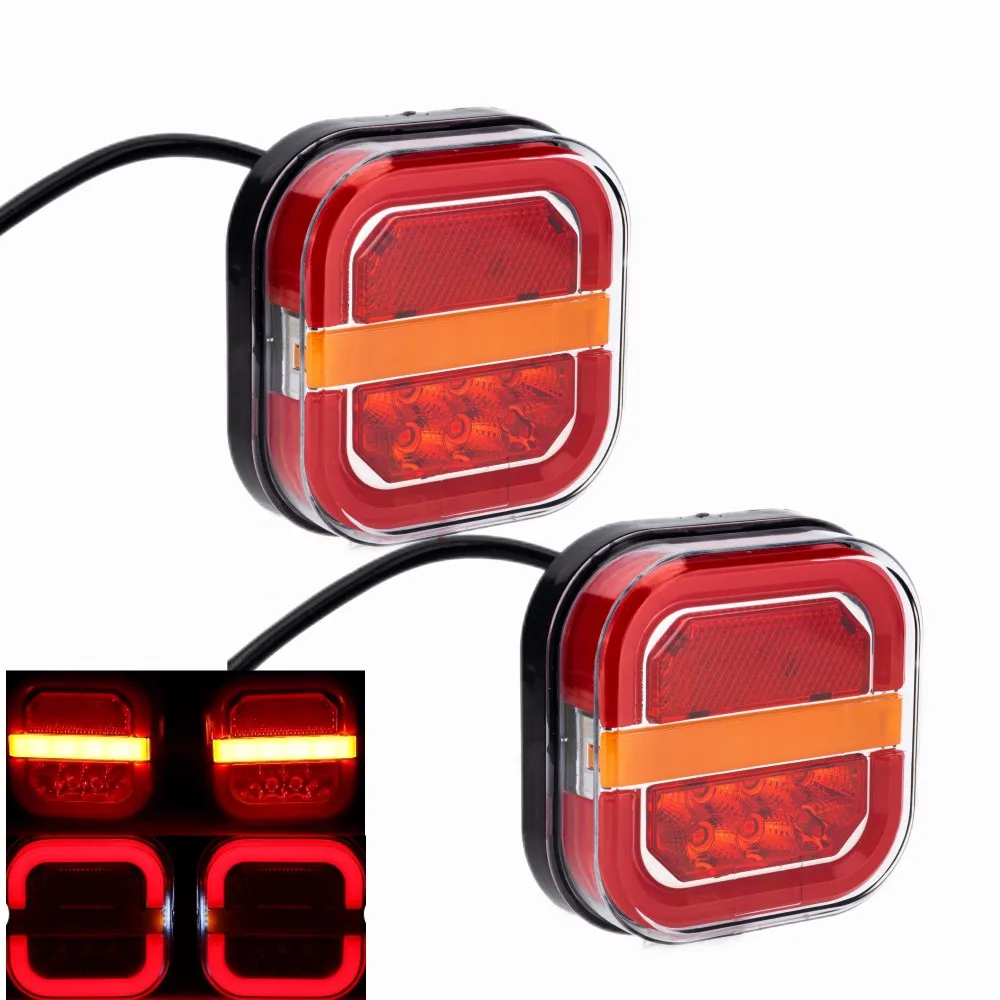 2pcs 12V 24V 4 inch LED Square Tail Light License Plate Flowing Turn Signal  Blinker Brake Stop Lamp Truck Trailer Tractor RV