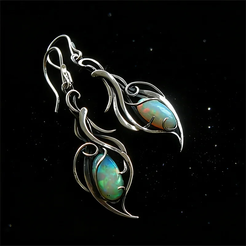 Elegant Oval Flower Green Stone Earrings for Women Silver Color Dangle Earrings Jewelry