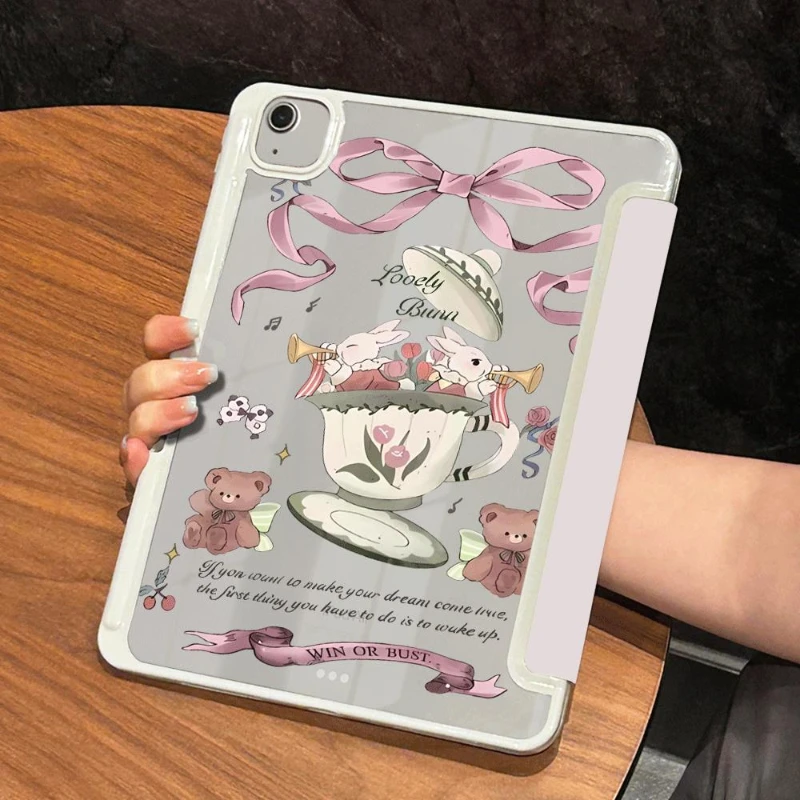 Tri-fold Funda for IPad 6th Generation Case 9.7 Inch 10.2 9th 8th 7th IPad Air 5 Air 4 10.9 Ipad Mini 6 Bear Bunny Print Pretty