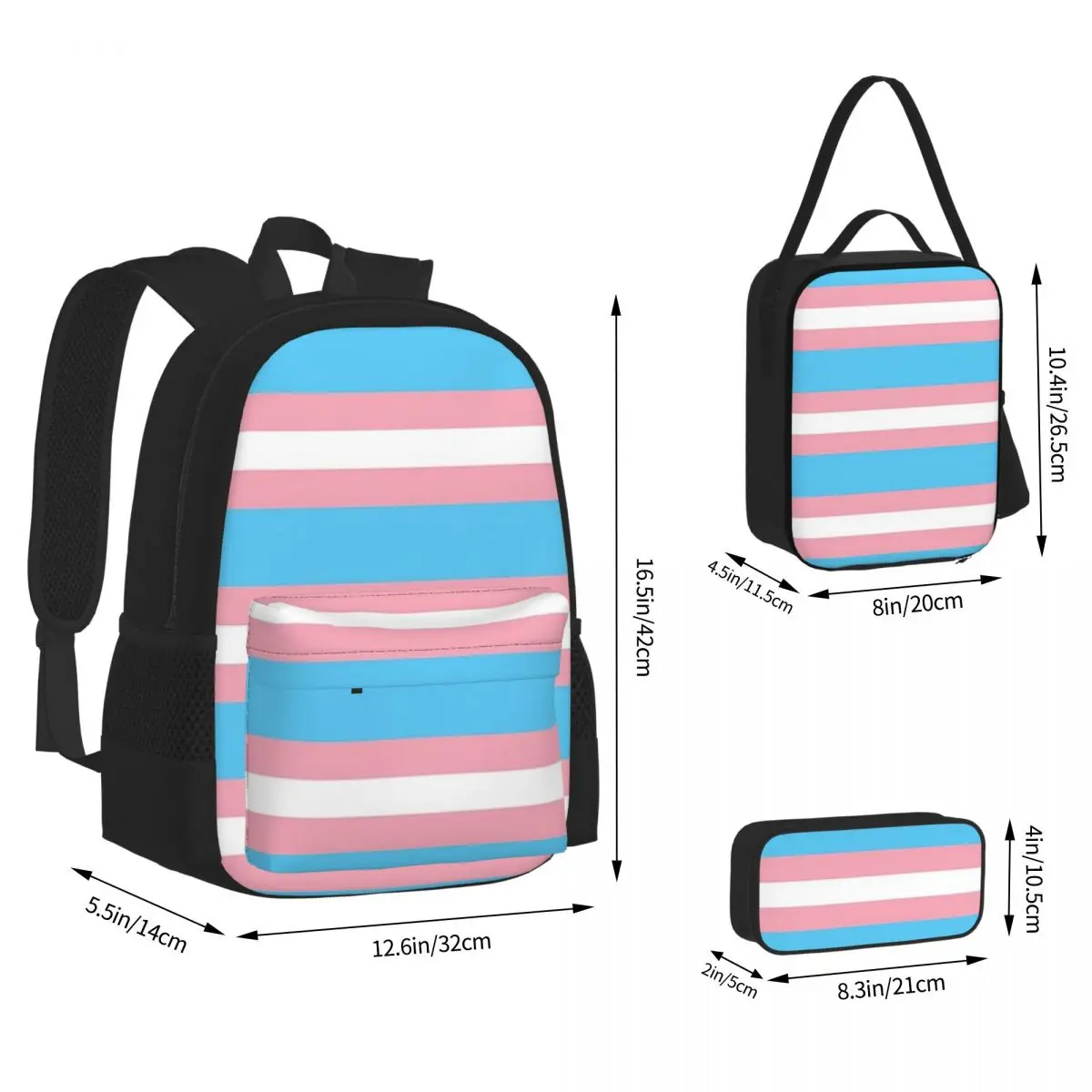 Transgender Flag Lgbt Pride Backpacks Boys Girls Bookbag School Bags Kids Rucksack Lunch Bag Pen Bag Three-Piece Set