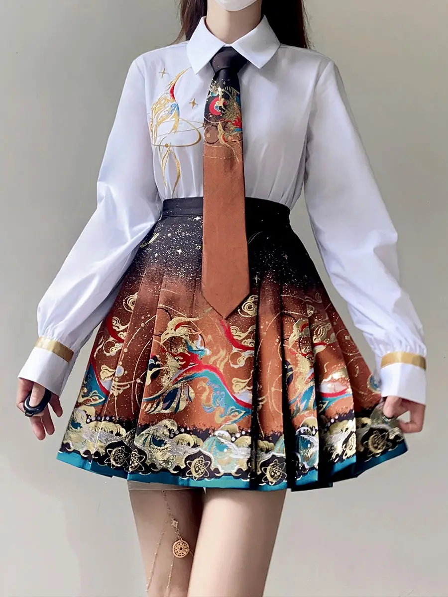 Summer Hanfu Female Song System Summer Chinese Style Han Element Short Ma Mian Skirt Versatile Commuter Cosplay Dress Set