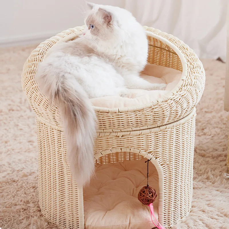 

Cool cat nest in summer, breathable rattan house, kitten nest universal in all seasons, double-layer semi-closed pet nest