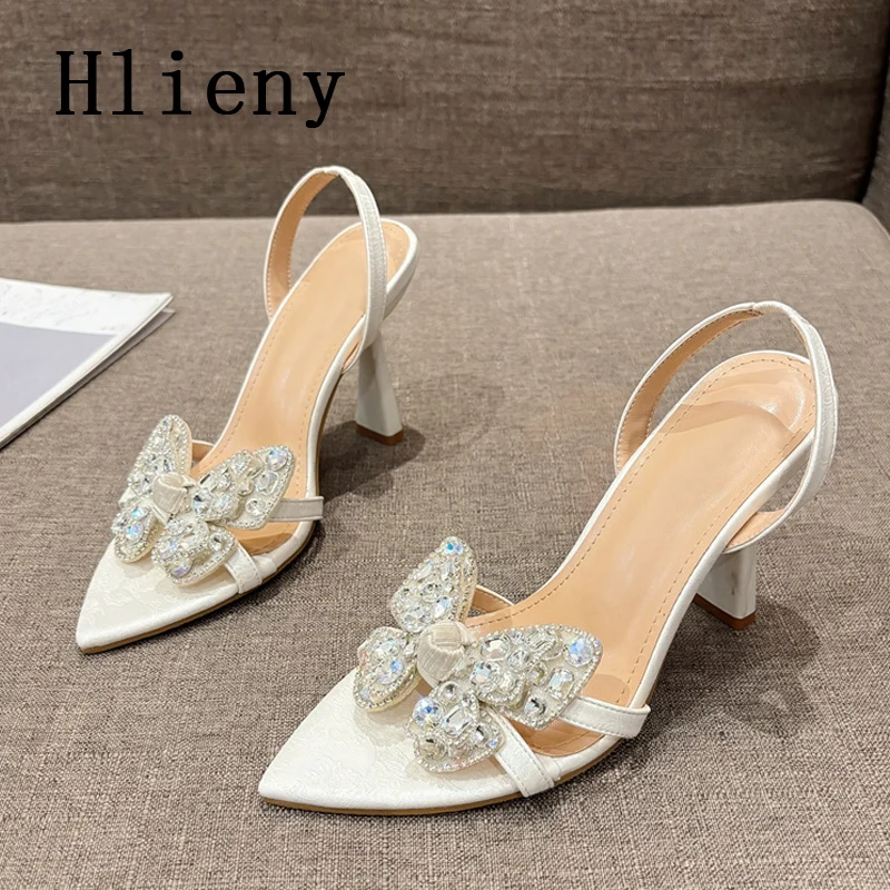 Hlieny Design Style Crystal Butterfly-knot Women Sandals Summer Pointed Toe High Heels Sexy Wedding Party Shoes Size 35-41