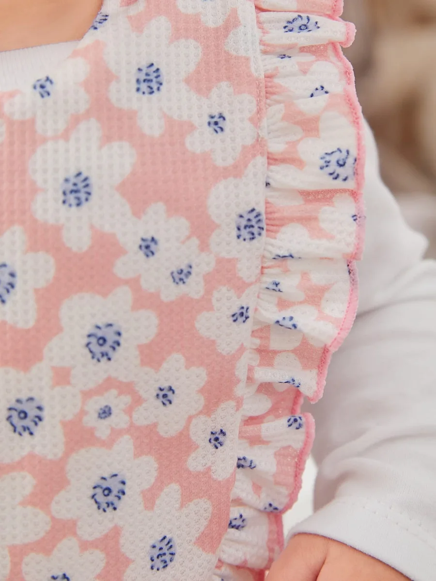 1Pc Soft & Breathable Floral Print Ruffled Edge Baby Bib