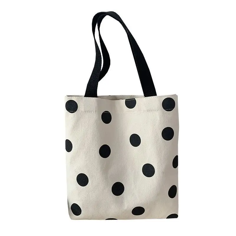 New Arrival Fashion Harajuku Solid Color Canvas Small Shopper Bag Women Tote Bag Black Large Capacity Polka Dots Shoulder Bag