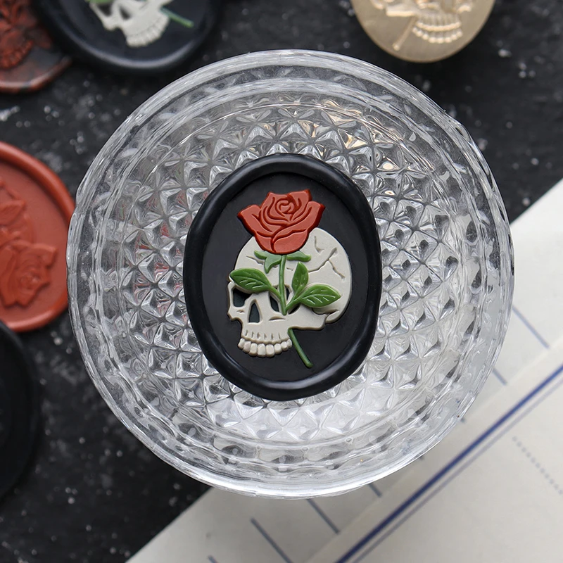 Wax Seal Stamp Head for Cards Envelopes, Dark Series, Multiple Layers, Skeleton, Rose, Wedding Invitations, Scrapbooking