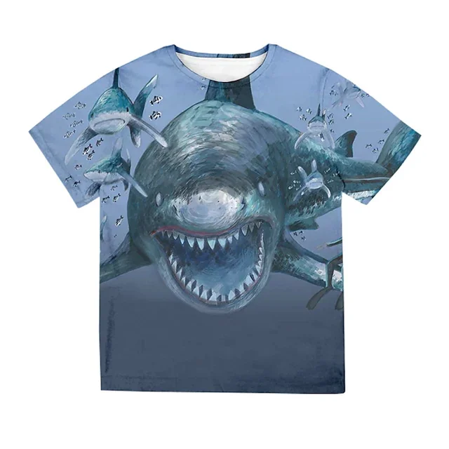 Ocean whale print pattern   T-Shirt, Tees For Kids Boys, Casual Short Sleeve T-shirt For Summer Spring Fall, Tops As Gifts