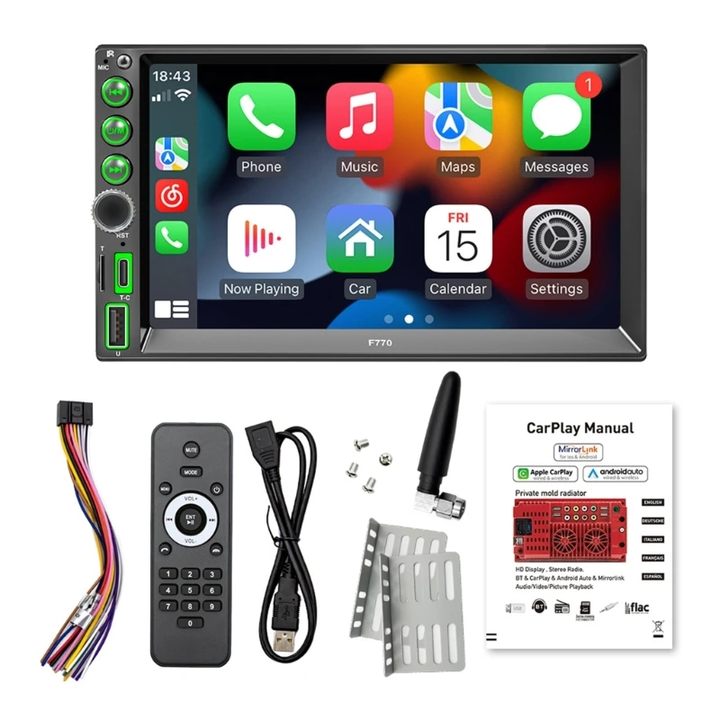 

Car MP5 Player FM-AM Radio LCD Touch-Screen Udisk AUX Input for iOS Android Type-C Charging Wireless Connection