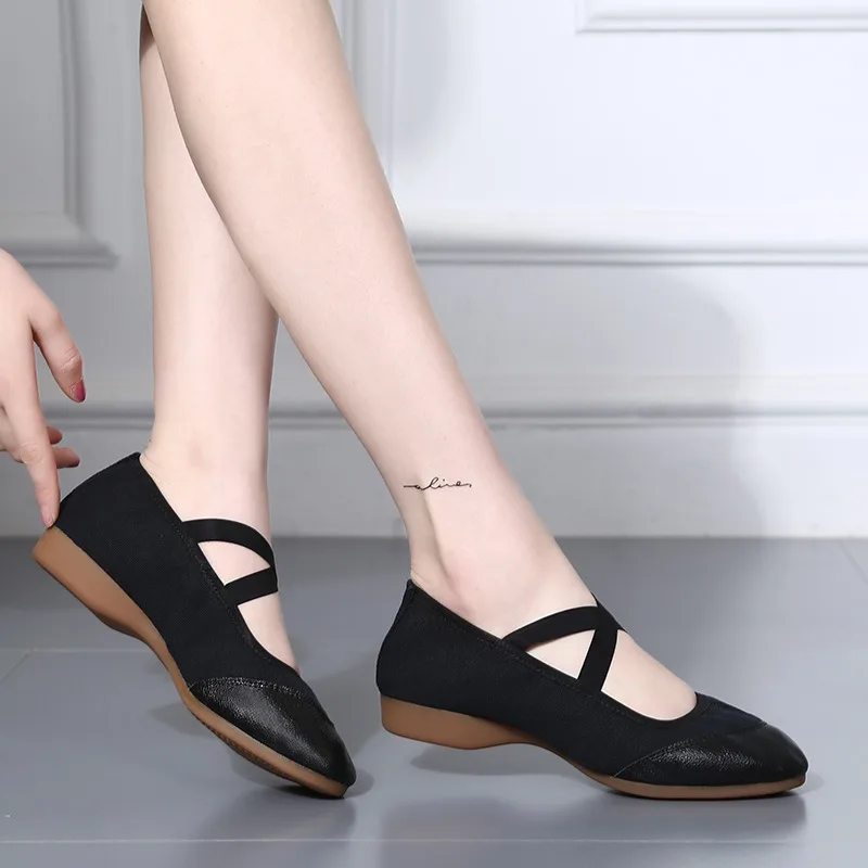 

Canvas Jazz Dance Shoes Tan Black Antiskid Sole Ballet Shoes High Quality Adults Dance Sneakers for Girls Women Flats