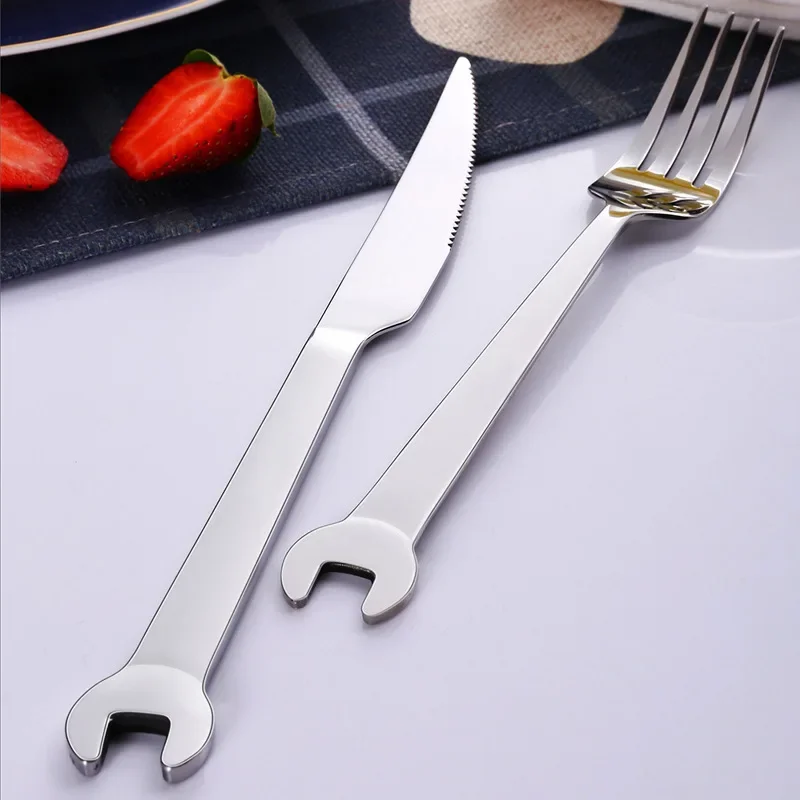 Shovel Wrench Shape Dessert Fork Dinner Set Stainless Steel Cutlery Tableware Kid Gift Kitchen Dinnerware