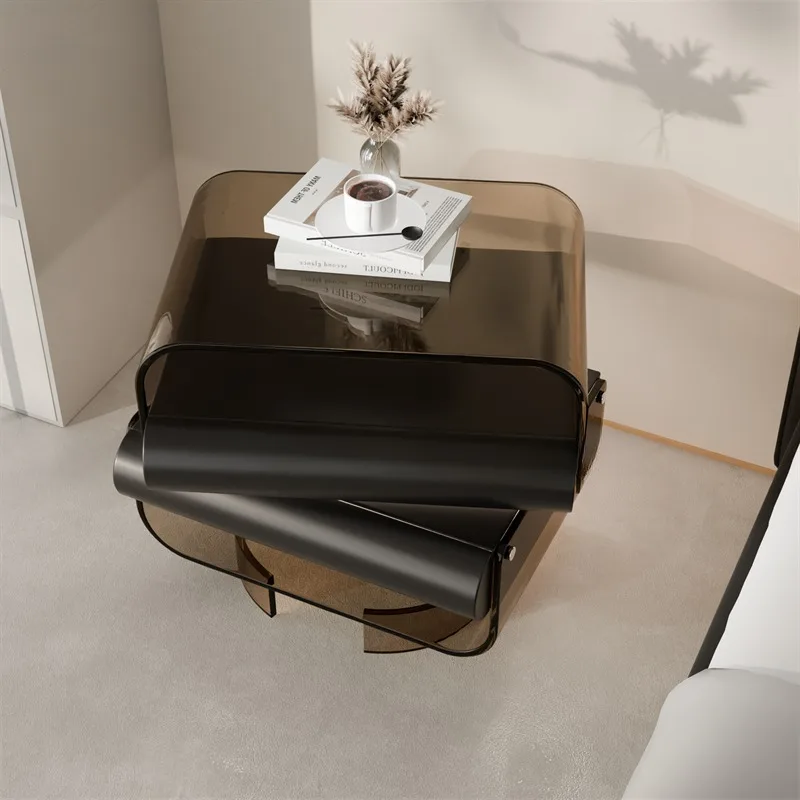 Premium villa light luxury rotating acrylic solid wood smart bedside table