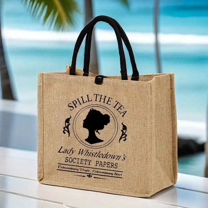 Burlap Tote Bags Party Gift Girls Linen Jute Shopping Shouder Tote Shopper Bags Beach Tote Bags For Personalized Custom Print