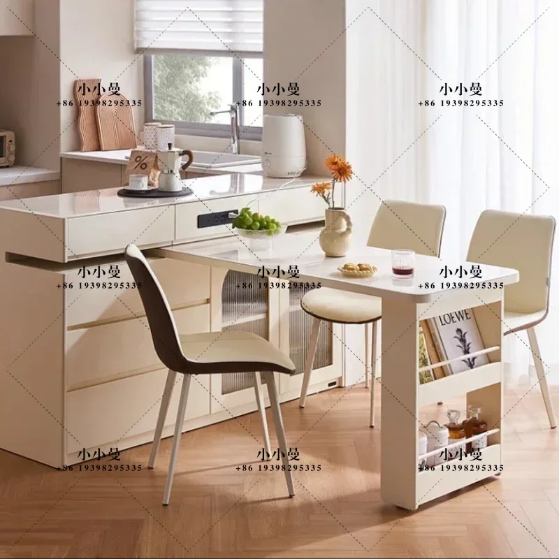 Luxury Modern Simple Multi Functional Glass Dining Island Table Integrated Retractable Light High End Dining Tables Rectangle