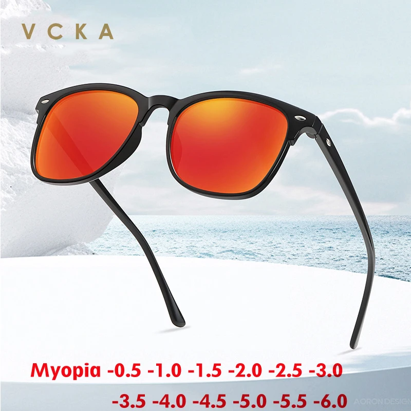 VCKA Big Frame Myopia Sunglasses TR90 Men Women Fashion Polarized Eyewear Driving Custom Prescription Glasses -0.50 to -6.0