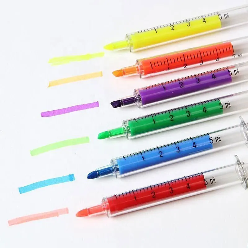 

60Pcs Syringe Highlighter Pen Syringe Needle Shape Mechanical Color pen Ballpoint for Office School Marker Writing Tool