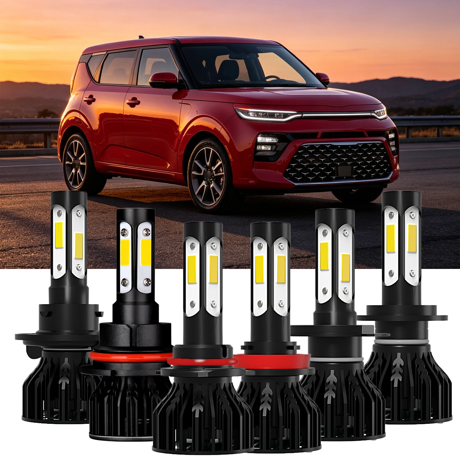 Car Light Bulbs 20000LM Hi/Lo Beam Headlamps 4 Sides COB Chips Turbo LED Headlight H7 H8/H9/H11 9005/HB3 9006/HB4 9007 H4 H13