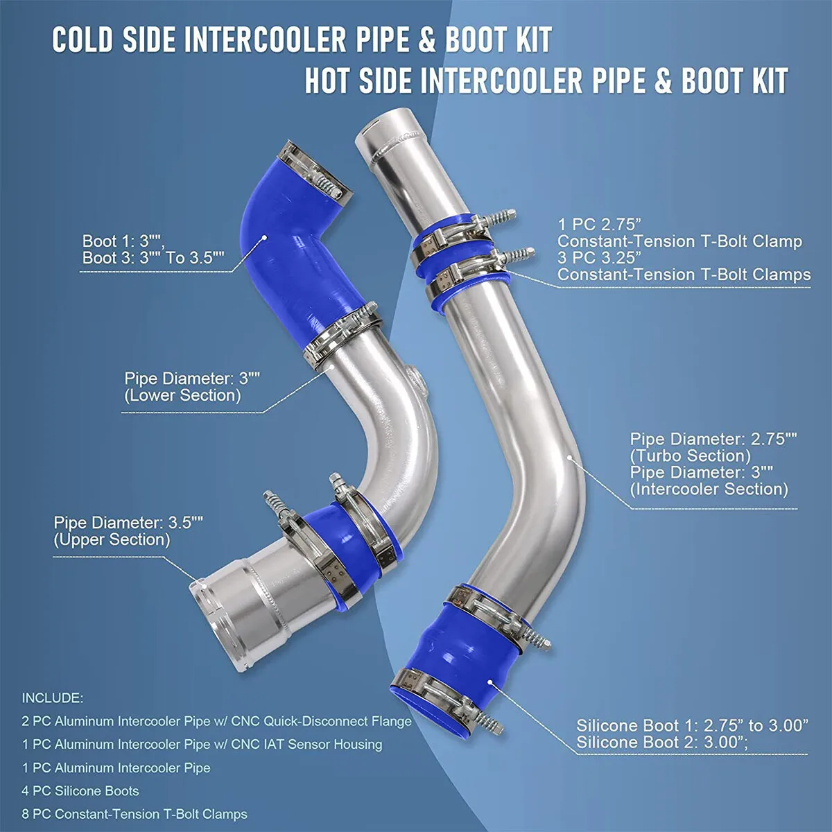 ترقية أنابيب المبرد الداخلي البارد والساخن لسيارة فورد 6.7L Powerstroke ديزل 2011-2016 أزرق