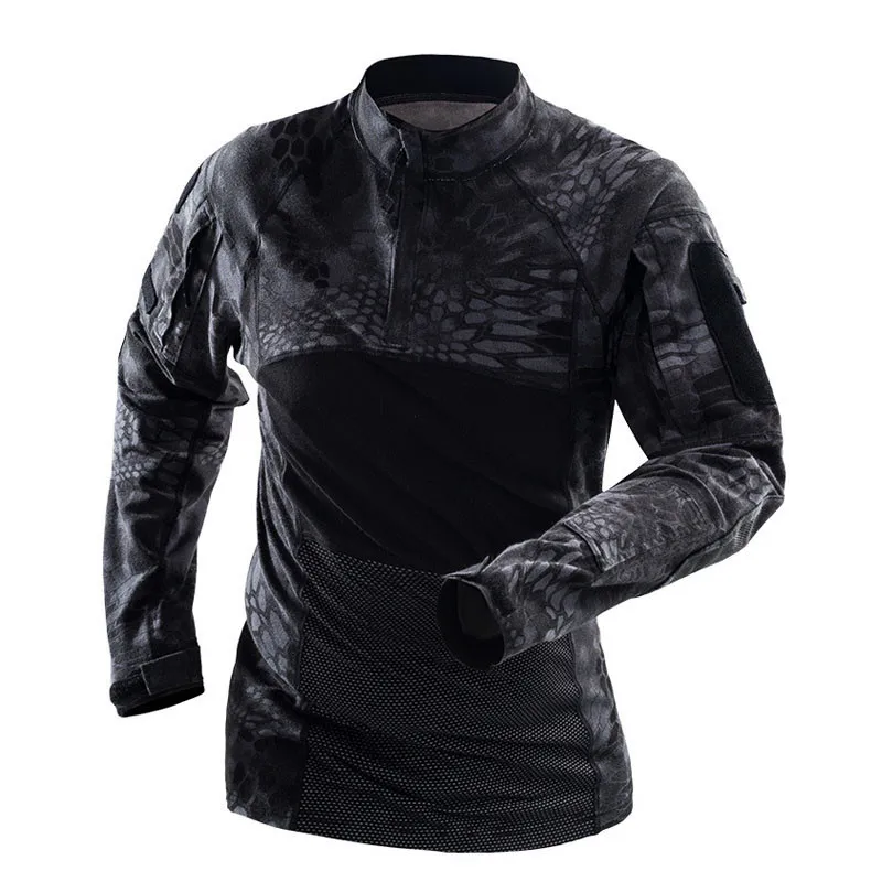 Men's military fans tactical long-sleeved T-shirt, camouflage fitness training top, outdoor, combat training uniform