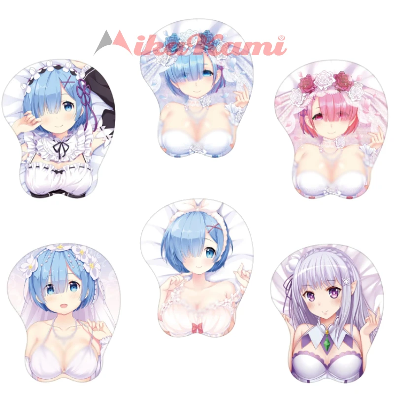 Rem Ram Emilia 3D Mouse Pad Re Zero Anime Hand Wrist Rest Mousepads Oppai Soft Mouse Mat Office Work Gaming Xmas Otaku Gift