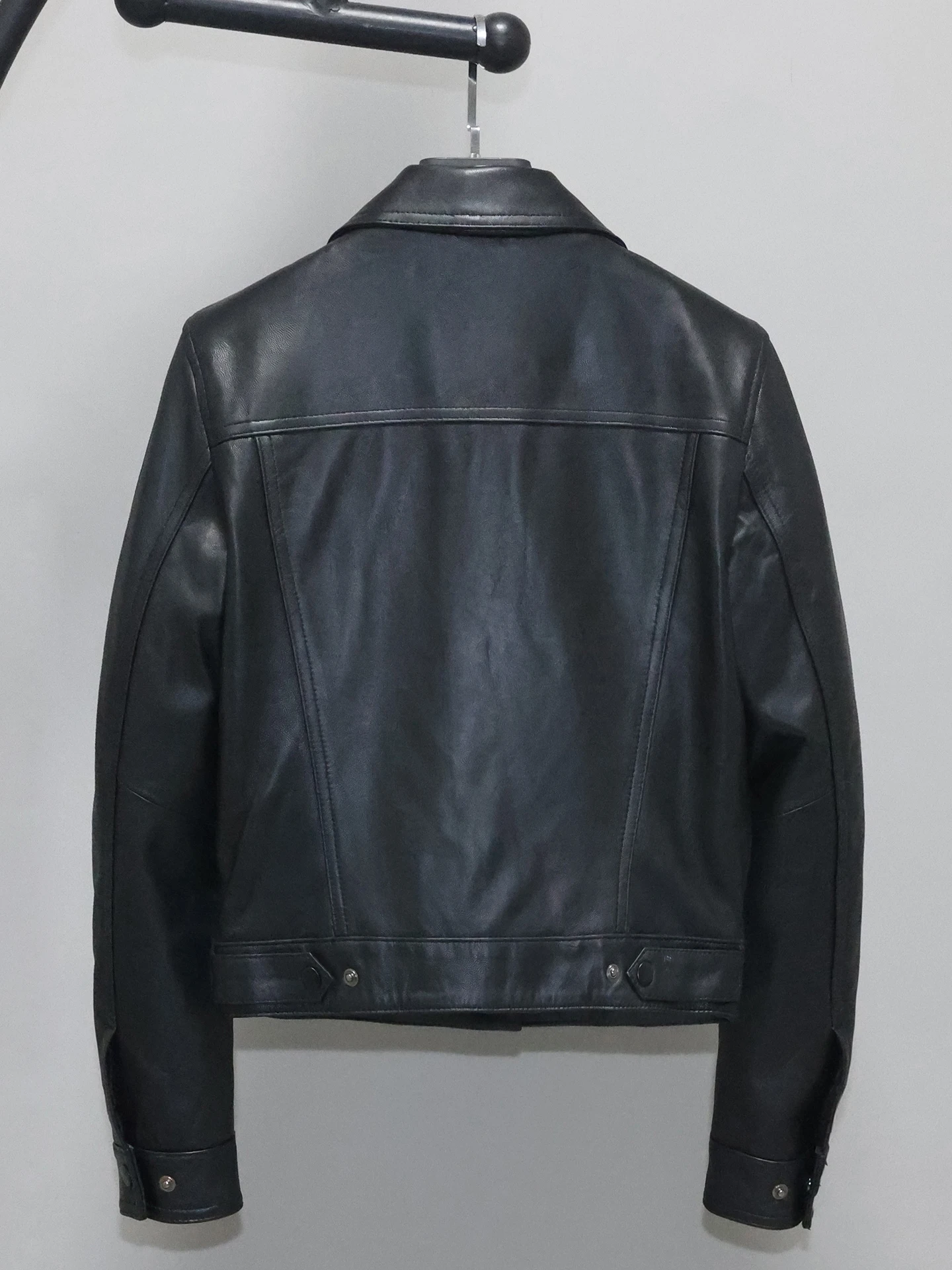 Chaqueta de piel de oveja auténtica de talla grande para mujer, chaqueta de motociclista con solapa corta, informal, con múltiples bolsillos y solapa, prendas de vestir 3xl