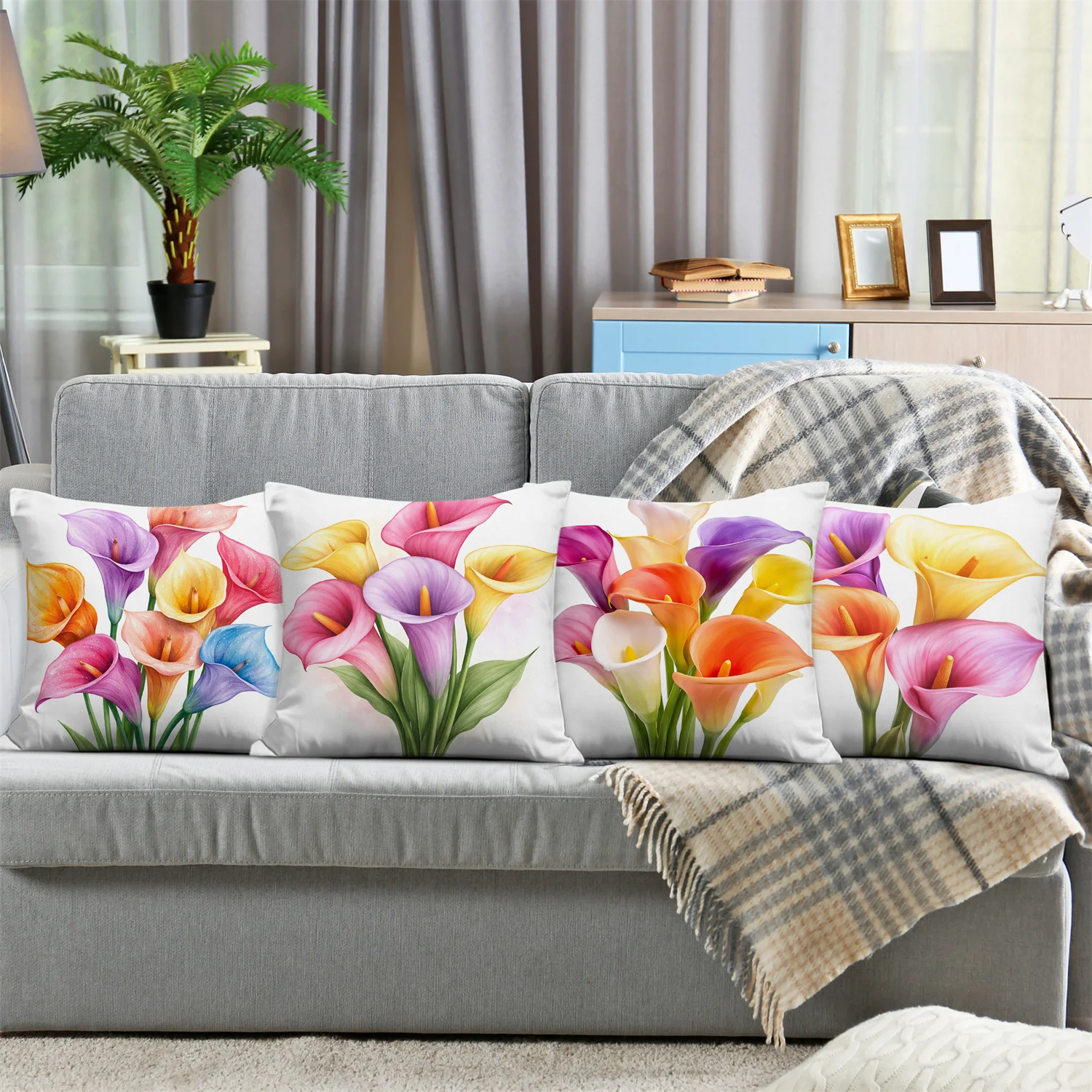 Calla Lily Flower Theme digital printing pillow cover Short plush Suitable living rooms bedrooms sofas throw cushion cover