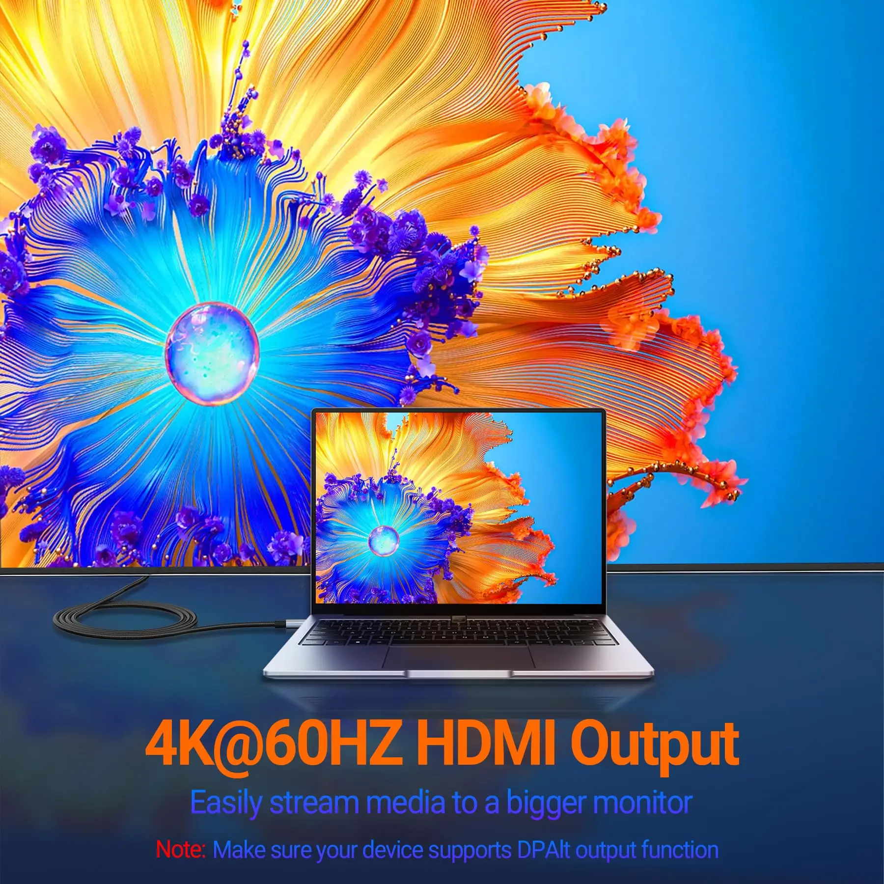محول HDMI كابل USB من النوع C MHL مضفر 4K HD محول فيديو HDTV سلك لشاشة العرض والتلفزيون متوافق مع HP Laptop MacBook