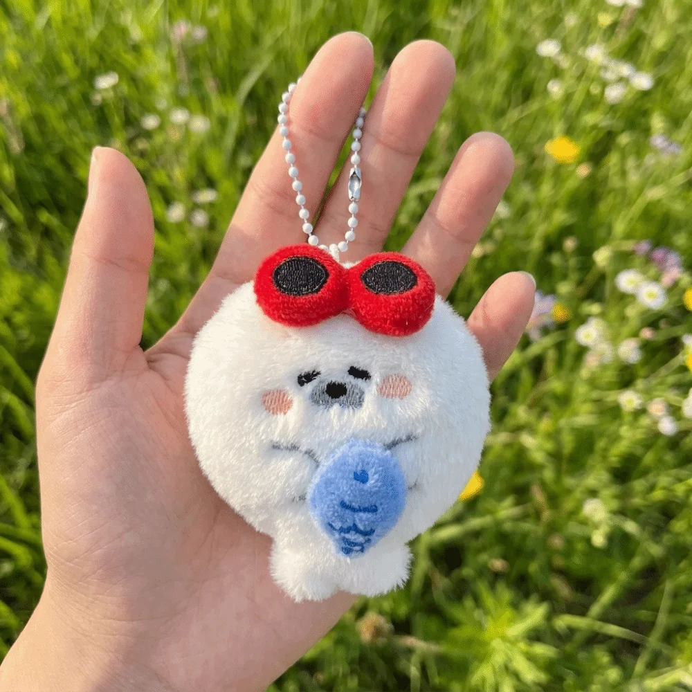 Fluffy Plush Seal Keychain Cartoon Soft Penguin Doll Pendant Portable Lightweight Sunglasses Seal Bag Charm Car Decor view 2