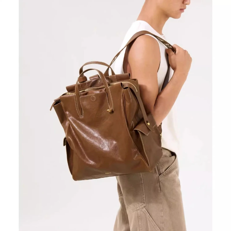 Songmont Trace Large Small Size Shoulder Bag Men's and Women's Vintage Vegetable Tanned Leather 14