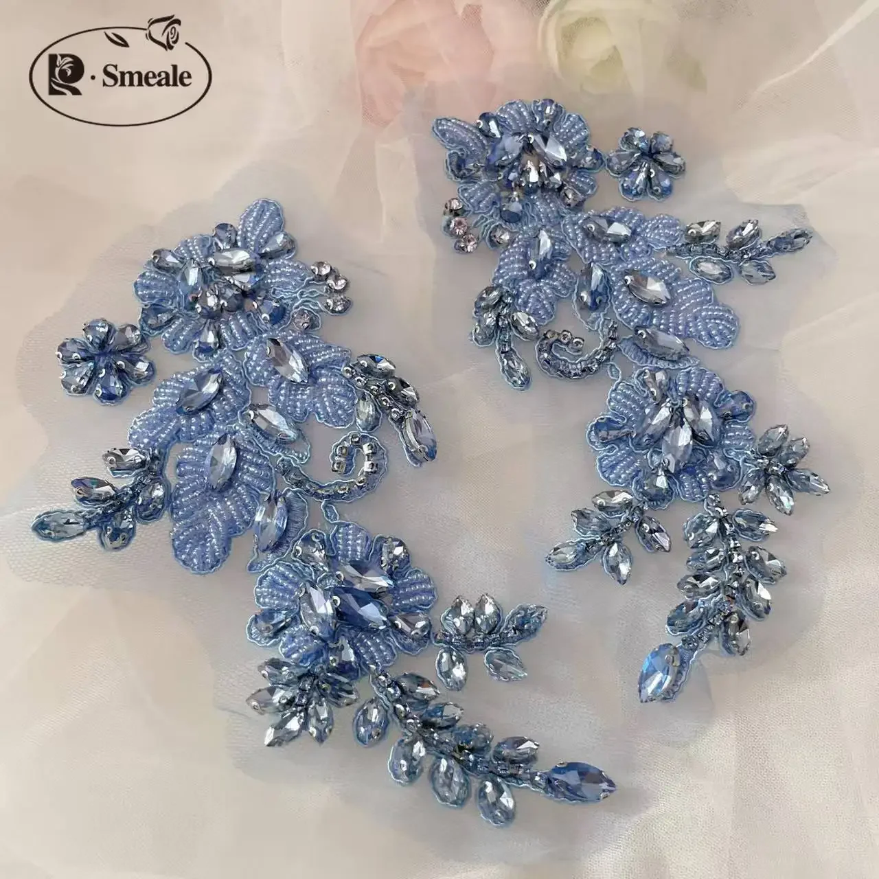Handgenähte Strassblume für Hochzeitskleid, Strassmäntel, verspiegelte Schultern, DIY-Patch, Glasbohrer, funkelnde Blumen