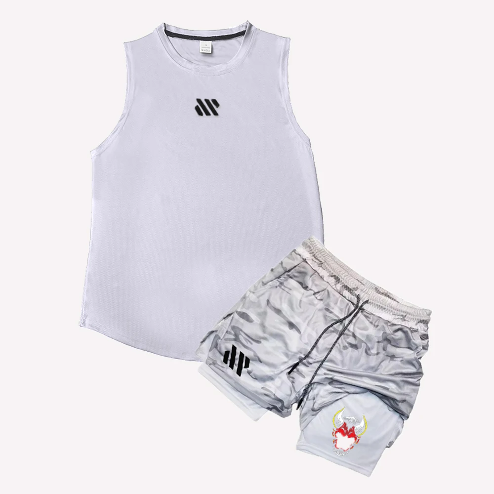 Summer Breathable Sports Suit Men's Sleeveless Shorts Loose Quick Drying T-Shirt Short Quarter Pants Casual Running Suit 2025