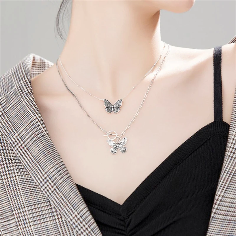 Retro Butterfly Hollow Literary Creativity 925 Sterling Silver Clavicle Chain Female Necklace NE588