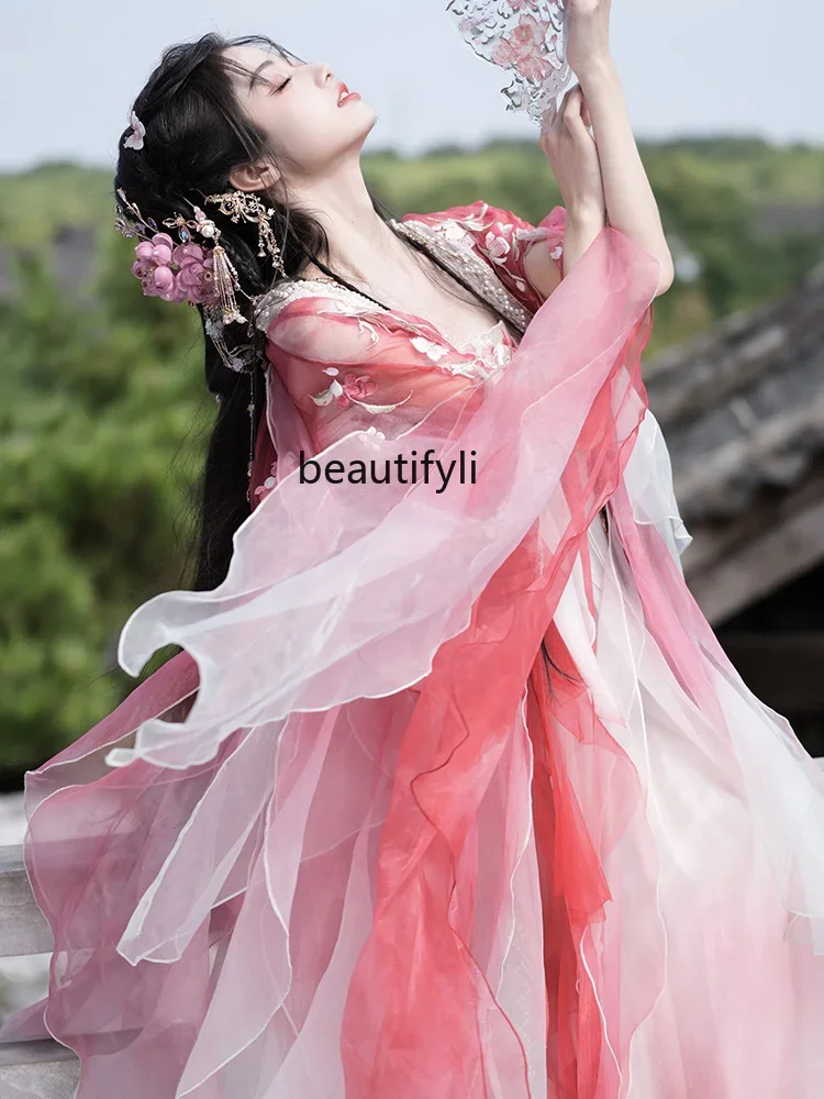 Tang Qi Chest Butterfly Sleeve Super Fairy Machine Embroidery Spring and Summer Suit