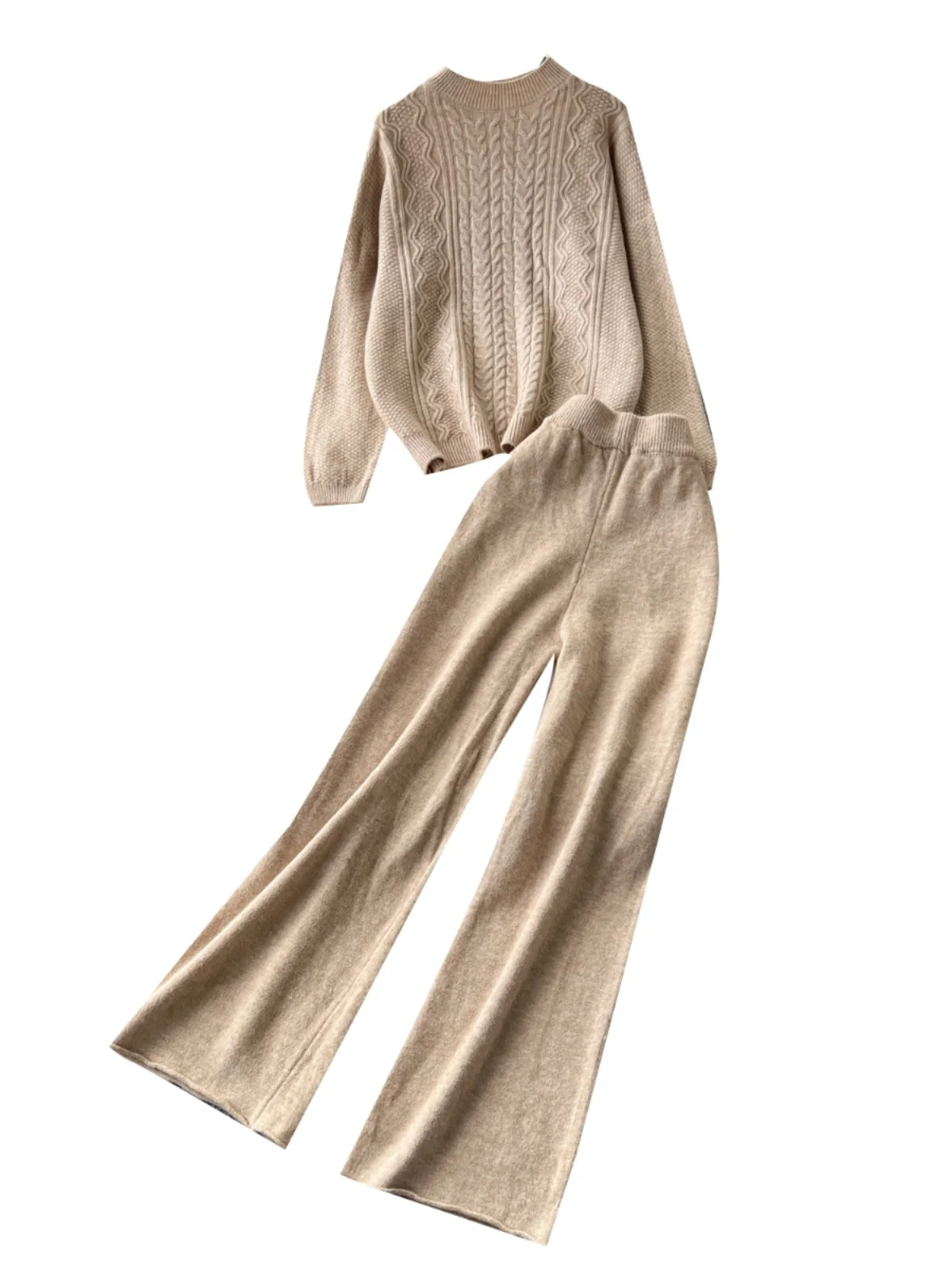 

Высококачественный осенне-зимний женский вязаный свитер и широкие брюки, комплект из двух предметов, круглый вязаный топ Ne Long Sve Twisted