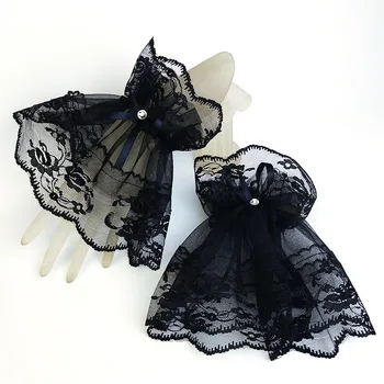 Moda maniche corte in pizzo da polso bianco nero pizzo protezione solare polsini da polso cavi bracciali donna guanti senza dita Bowknot