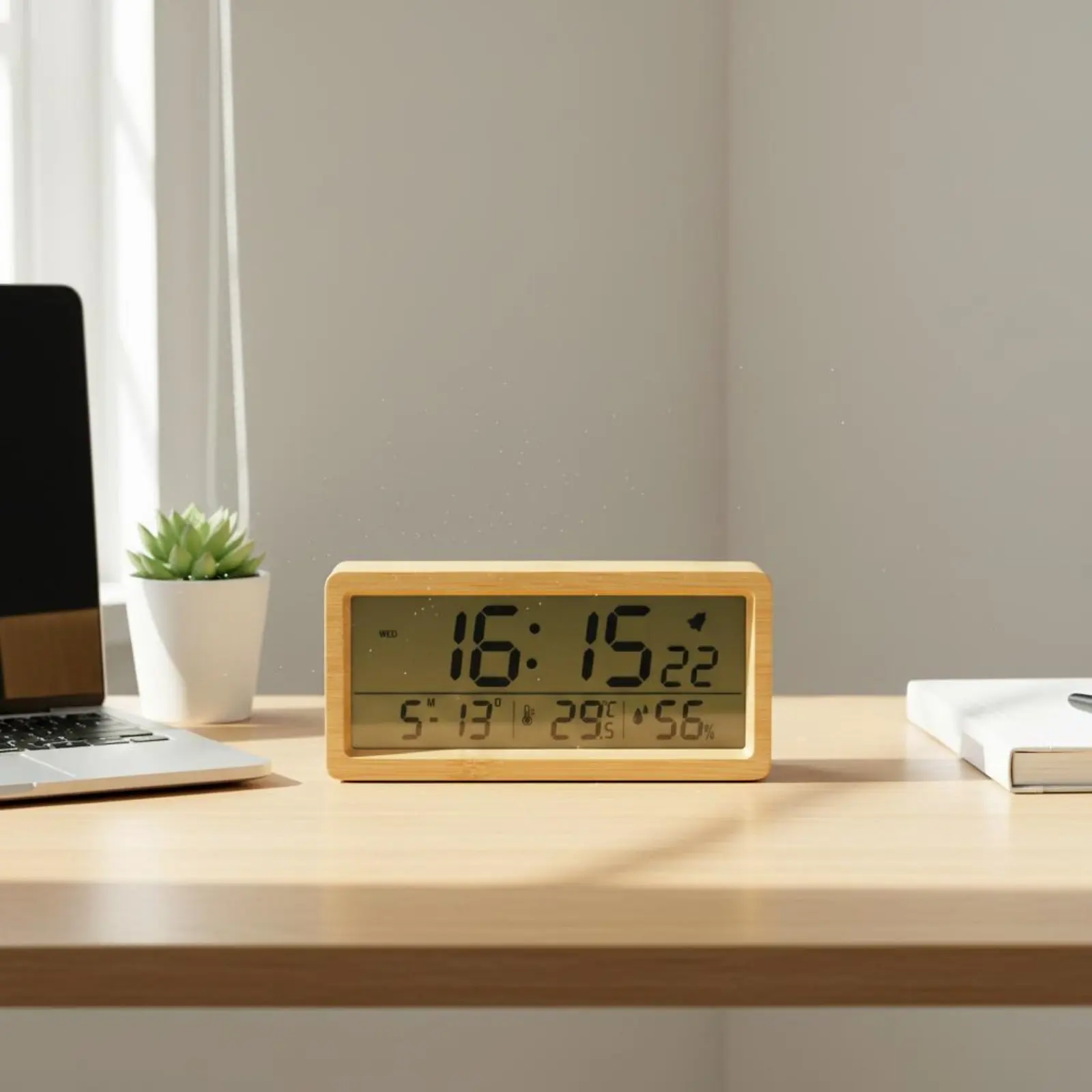 Reloj despertador de madera LCD con pantalla grande para oficina