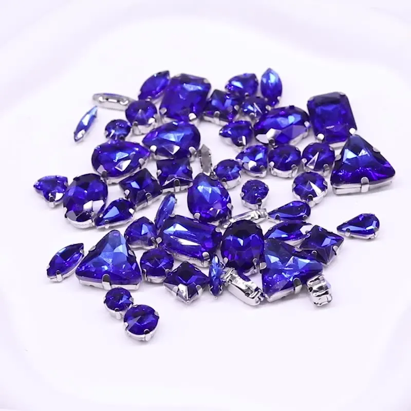 Strass de garra de cristal de vidro, 50 peças, formato misto, parte traseira lisa, cores ab, base prateada para roupas diy, sapatos, artesanato, contas