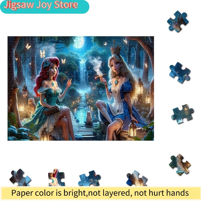 1000 stuks prinsessen voor Ariël en Alice in Wonderland mozaïekpuzzel - uitdagend puzzelspel met onregelmatige randen, dik karton
