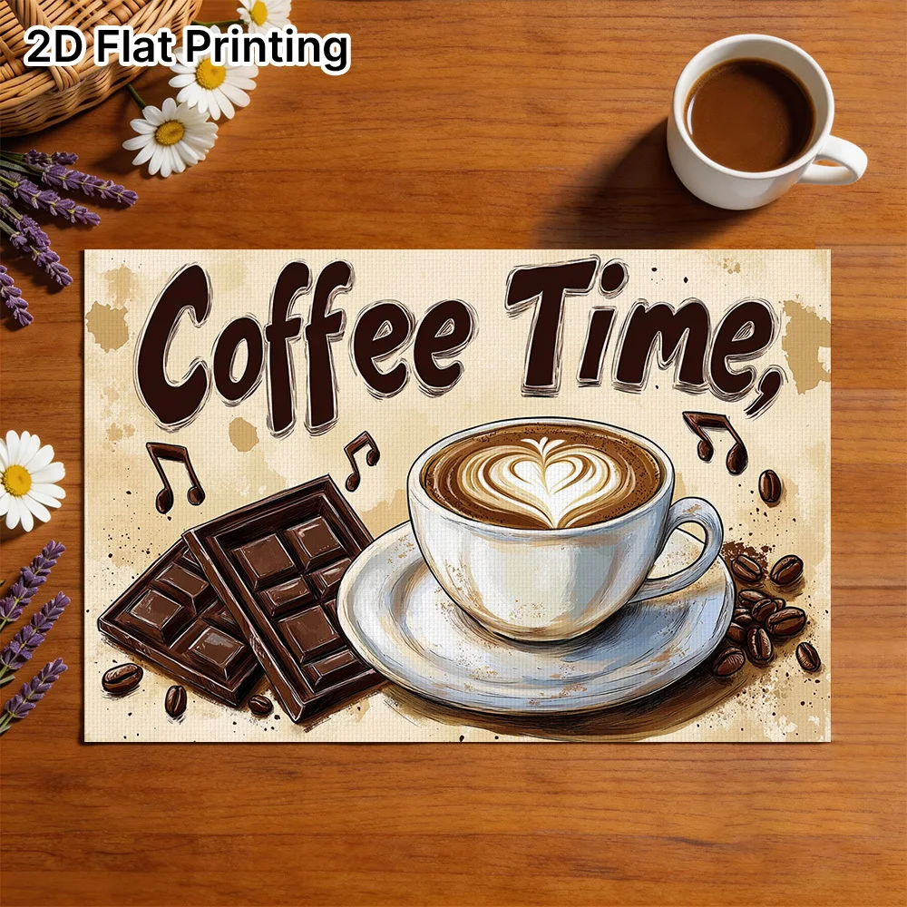 Modern Coffee Cup & Chocolate Bars Placemats Suitable for Daily Meals,Rectangular Table with Soft Texture