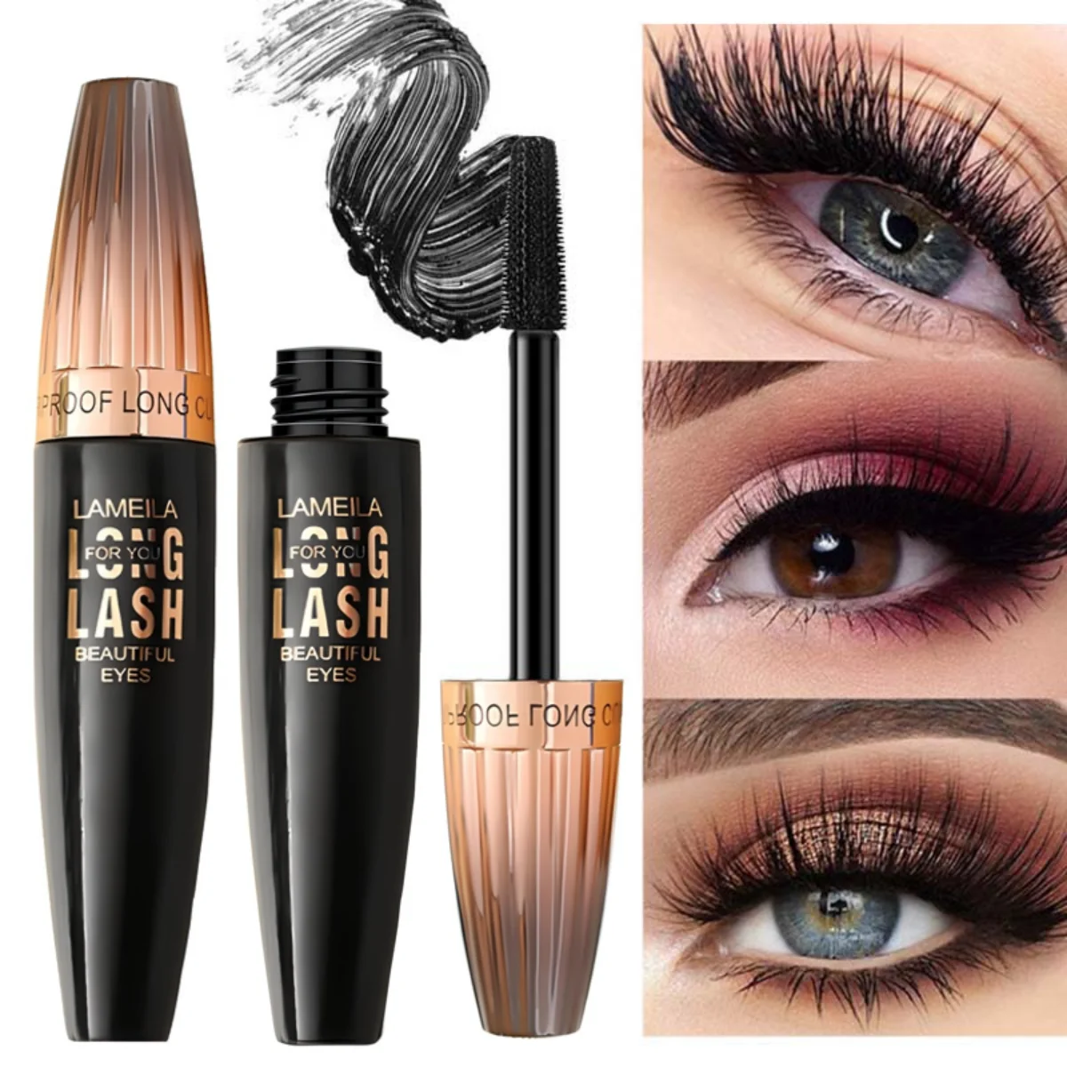 Wasserdichte 4D-Mascara, dick, lang, wischfest, prall, verschlüsselt, langlebig, Curling, großes Augen-Make-up, Make-up-Werkzeuge