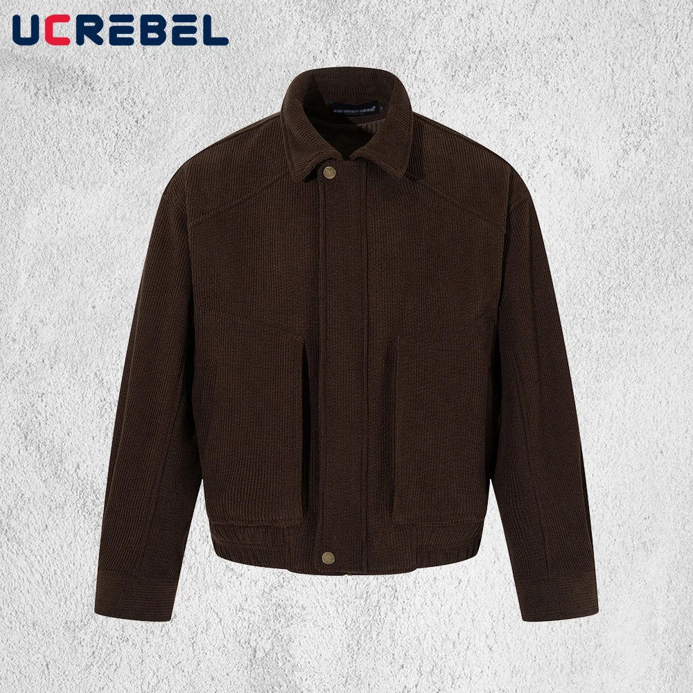 

Retro Lapel Corduroy Jacket Mens Pocket Solid Color Autumn Winter Streetwear Long Sleeve Outerwear Man