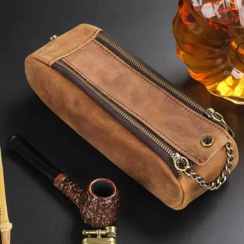 

Genuine Leather Portable Tobacco Pouch Pipe Cigarette Holder Smoking Paper Storage Wallet Bag for Men and Women