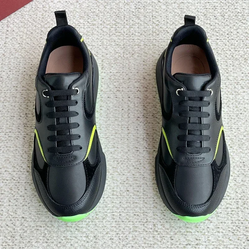 

Men's Black Leather 'Cosmina' Sneakers Fluorescent Green Designer's Eye-catching Fluorescent Green Fashionable Jogging Shoes