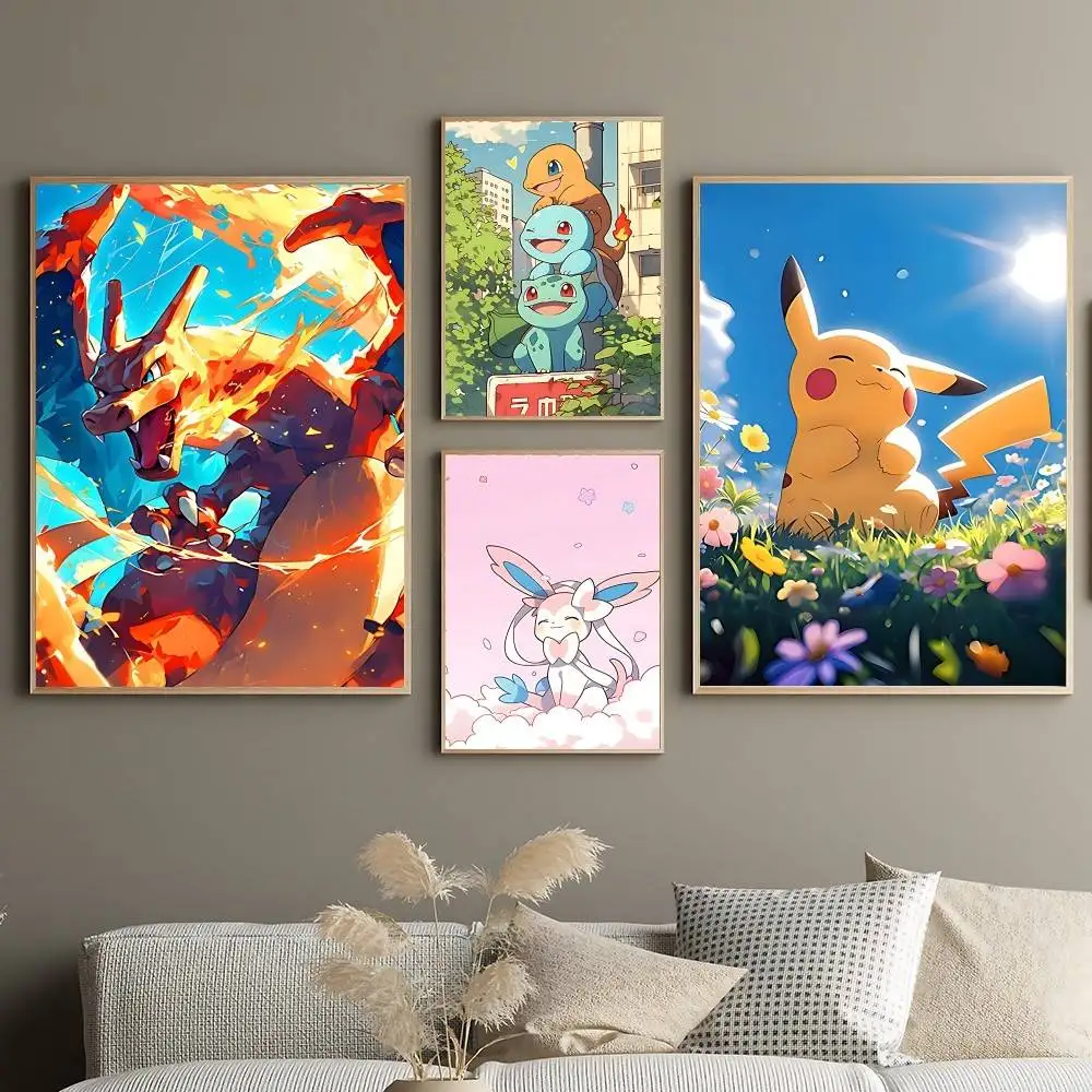 لطيف أنيمي P-PokemonS Kawaii المشارك لا مؤطرة المشارك كرافت نادي بار ورقة Vintage ملصق جدار الفن اللوحة غرفة نوم دراسة ملصق