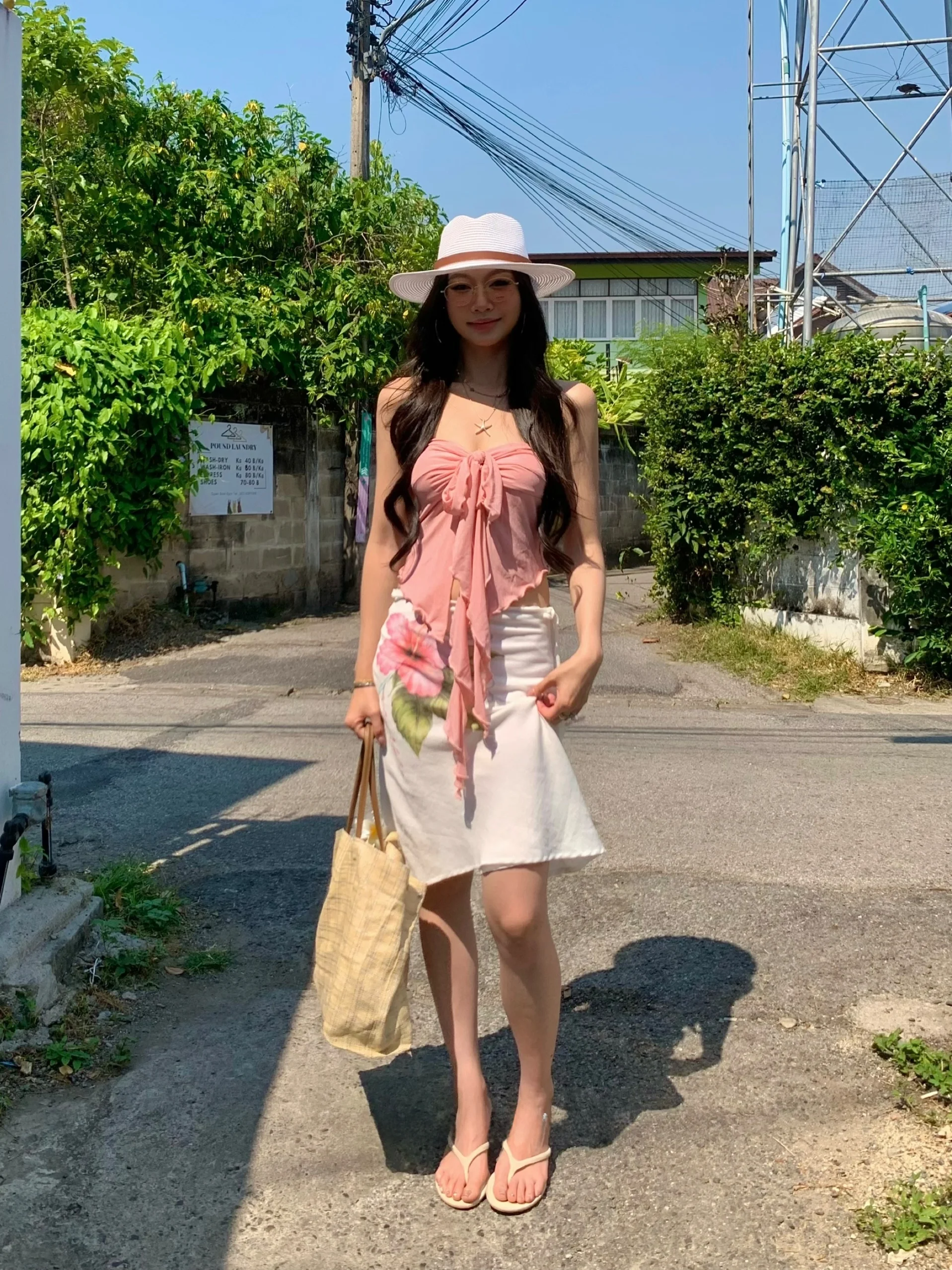

Fortunee Spring Summer New Hibiscus Flower Plant Print Design A-Line Skirt Women's Bodycon Midi Skirt Casual Style